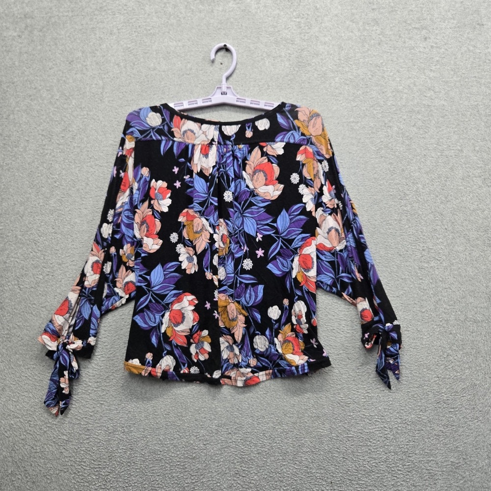 Free People Women Blouse XS Black Floral Keepin On Knit Boho Dolman Pullover